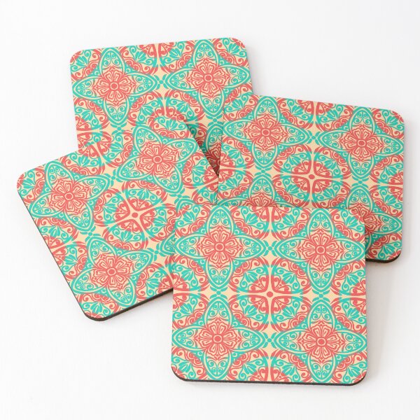 Item preview, Portuguese Ceramic Tile Motif | Red & Turquoise Mediterranean Talavera Pattern designed and sold by Rukhscreations.