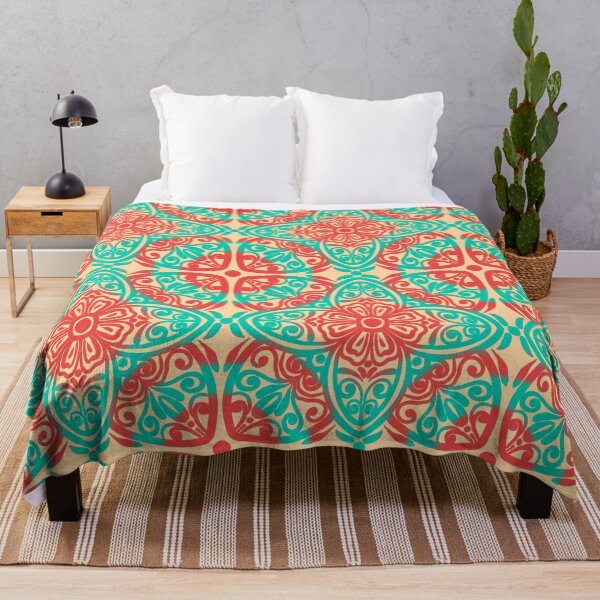 Item preview, Portuguese Ceramic Tile Motif | Red & Turquoise Mediterranean Talavera Pattern designed and sold by Rukhscreations.