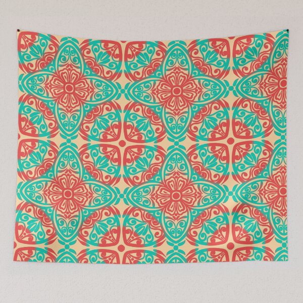 Item preview, Portuguese Ceramic Tile Motif | Red & Turquoise Mediterranean Talavera Pattern designed and sold by Rukhscreations.