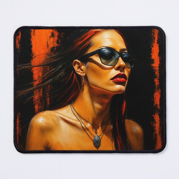 Item preview, Glamour in Red and Black — Artistic Portrait of a Woman with Glasses designed and sold by ZYVARENNE.