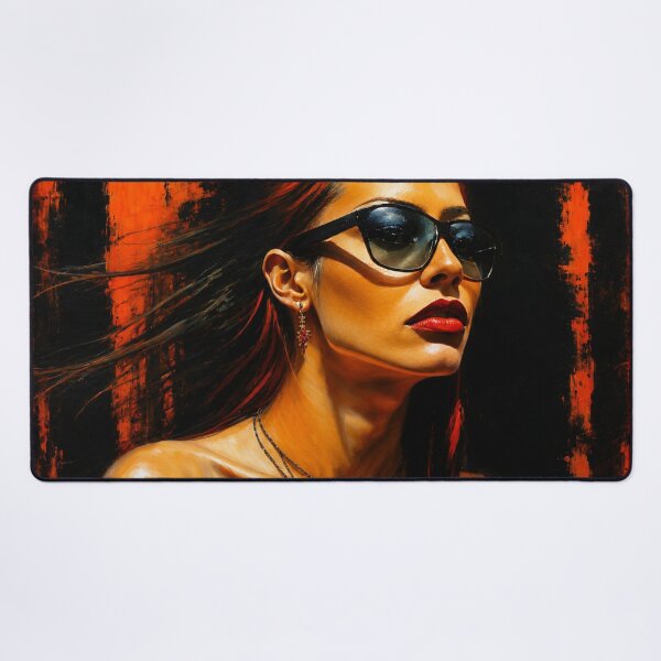 Item preview, Glamour in Red and Black — Artistic Portrait of a Woman with Glasses designed and sold by ZYVARENNE.