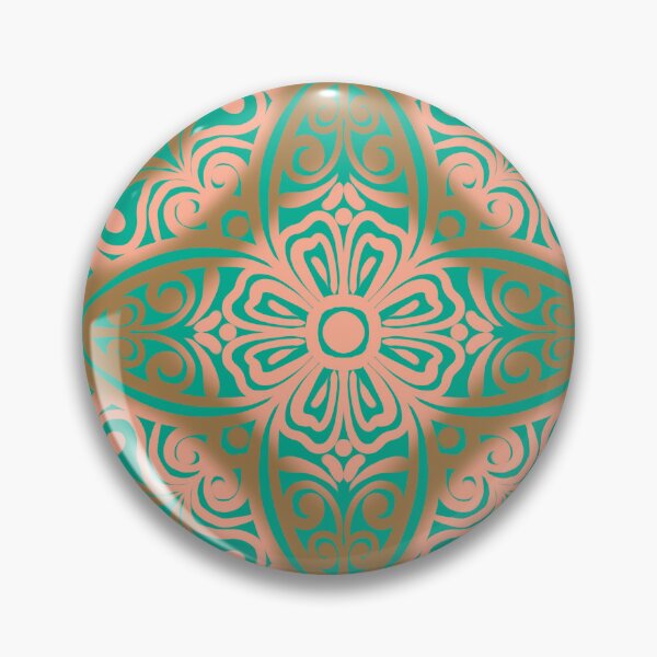 Item preview, Portuguese Ceramic Tile Motif | Peach & Turquoise Mediterranean Talavera Pattern designed and sold by Rukhscreations.