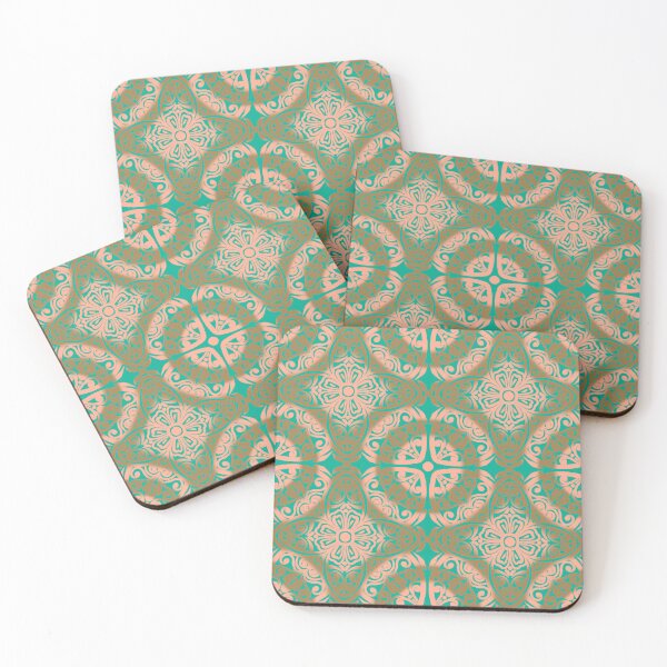 Item preview, Portuguese Ceramic Tile Motif | Peach & Turquoise Mediterranean Talavera Pattern designed and sold by Rukhscreations.
