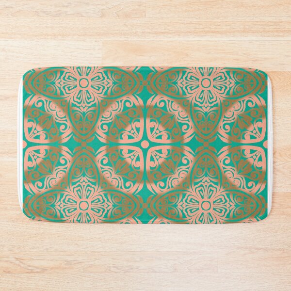 Item preview, Portuguese Ceramic Tile Motif | Peach & Turquoise Mediterranean Talavera Pattern designed and sold by Rukhscreations.