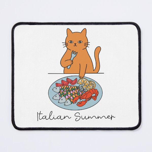 Item preview, Italian Summer Cat Eating Mediterranean Food designed and sold by chimmypix.
