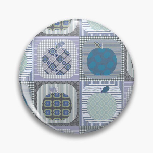 Item preview, Pom Pom Pom Pom Faux Patchwork Quilt in dusty blue tones.  designed and sold by Anne Londez Studio.