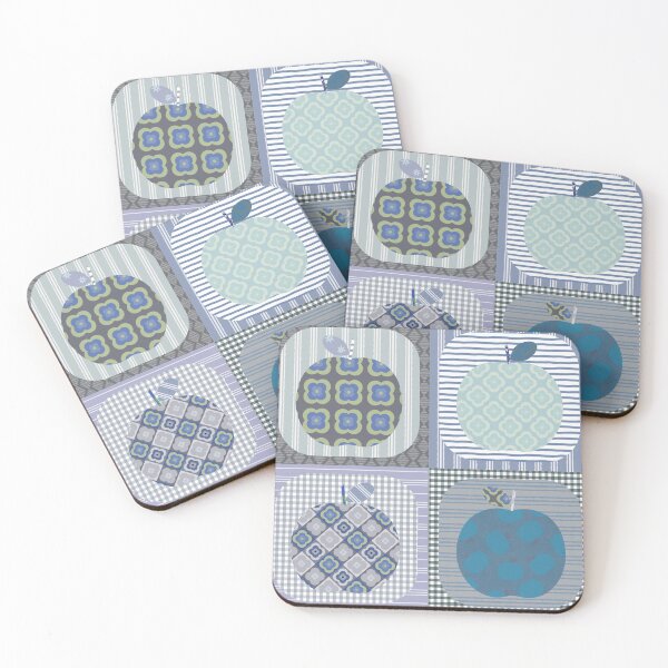 Item preview, Pom Pom Pom Pom Faux Patchwork Quilt in dusty blue tones.  designed and sold by Anne Londez Studio.