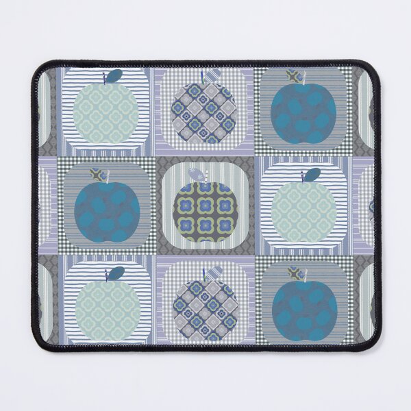 Item preview, Pom Pom Pom Pom Faux Patchwork Quilt in dusty blue tones.  designed and sold by Anne Londez Studio.