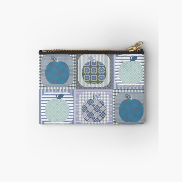 Item preview, Pom Pom Pom Pom Faux Patchwork Quilt in dusty blue tones.  designed and sold by Anne Londez Studio.