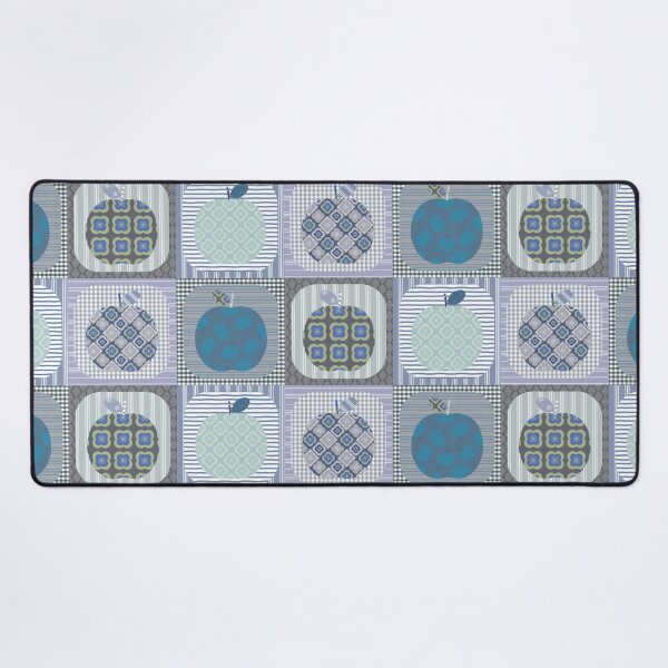 Item preview, Pom Pom Pom Pom Faux Patchwork Quilt in dusty blue tones. designed and sold by Anne Londez Studio.
