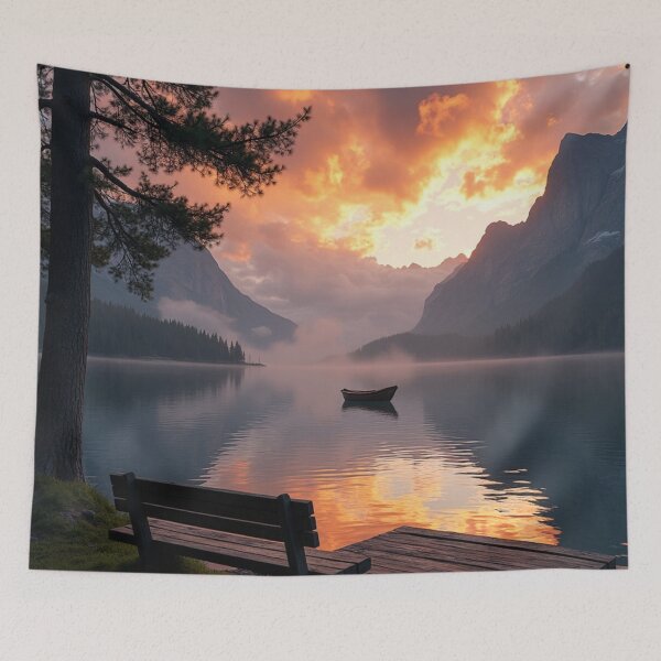 Artikelvorschau, Golden Horizon Lake – Sonnenuntergang im Bergtal entworfen und verkauft von nhk999.