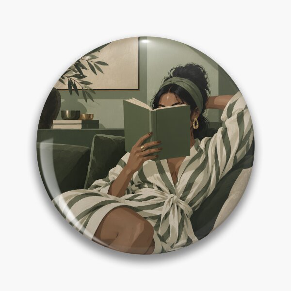 Item preview, Green Serenity Girl Reading in a Striped Robe designed and sold by salt n sass designs.