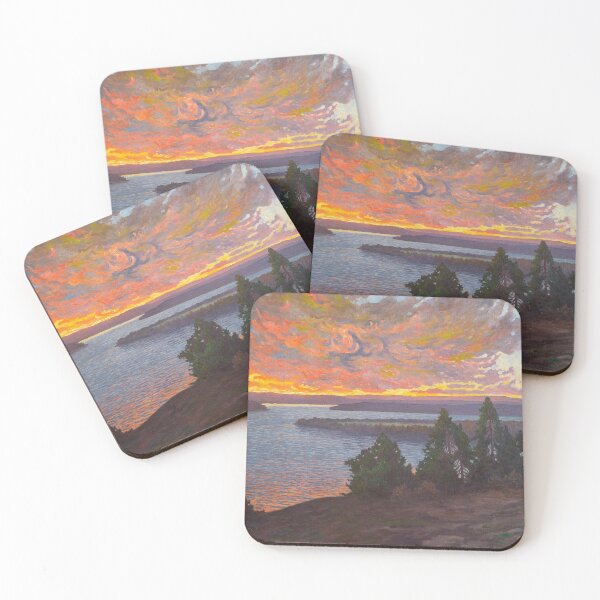 Item preview, Fiery autumn alpine sunset landscape painting art print by Oskar Lycke designed and sold by Jéanpaul  Ferro.