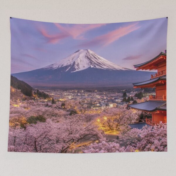 Item preview, Fuji Under Cherry Skies - City Lights & Sakura Dreams designed and sold by nhk999.