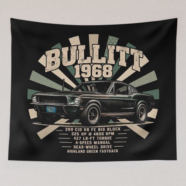 Item preview, Especificaciones del Bullitt Fastback 390 V8 de 1968, color verde Highland, clásico muscle car. designed and sold by EdGraphy.