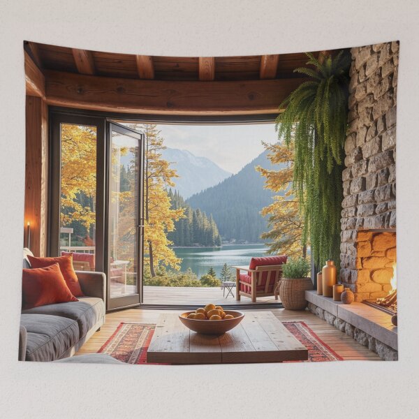 Item preview, Autumn Lakeview Retreat - Fireside Mountain Haven designed and sold by nhk999.