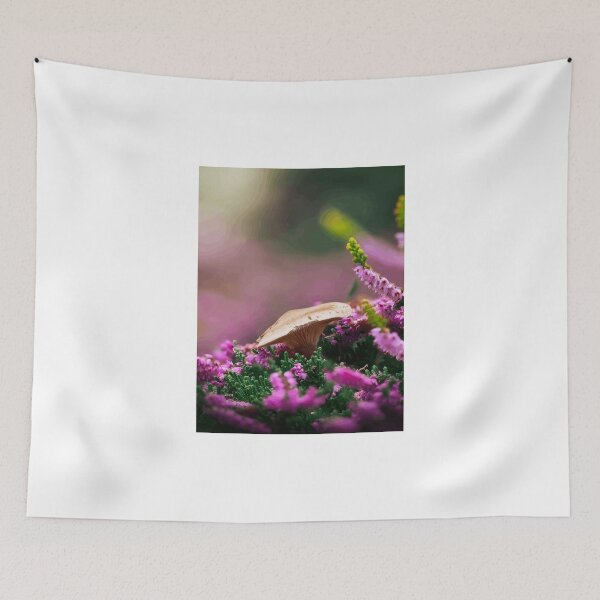 Item preview, Mushroom Among Purple Heather Flowers designed and sold by Roamgrain Photos.
