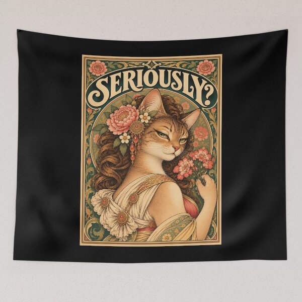 Item preview, Seriously Judgmental Cat Art Nouveau Poster designed and sold by ValentinaHramov.