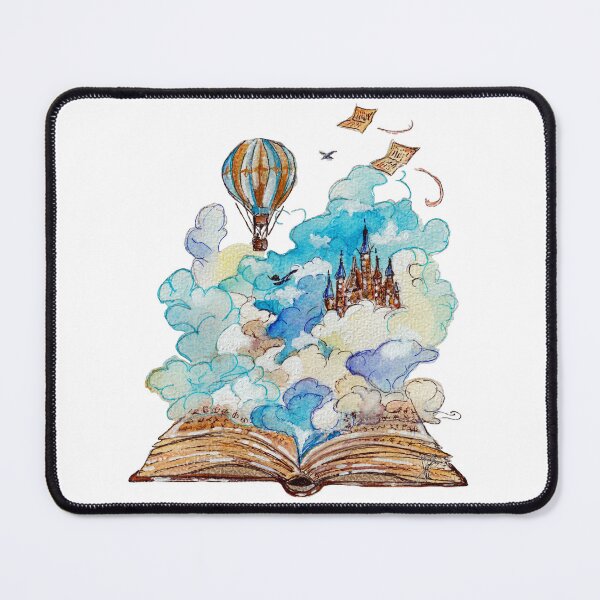 Item preview, Magical Grimoire with Flying Castle and Hot Air Balloon designed and sold by DesseindImages.