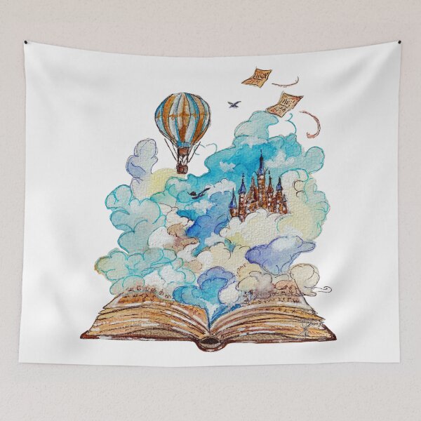 Item preview, Magical Grimoire with Flying Castle and Hot Air Balloon designed and sold by DesseindImages.