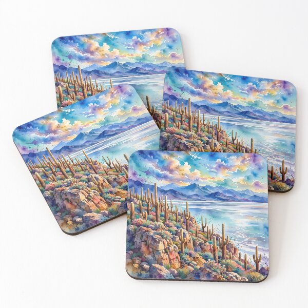 Item preview, Saguaro Dreamscape - Watercolor Desert Lake designed and sold by HoMya.
