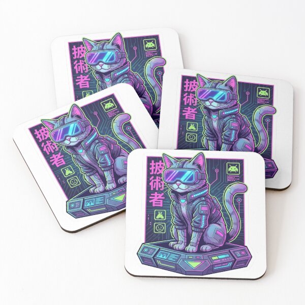Item preview, Cyberpunk VR Cat v2 - Y2K Synthwave Neon Gamer Sticker designed and sold by ravyin.