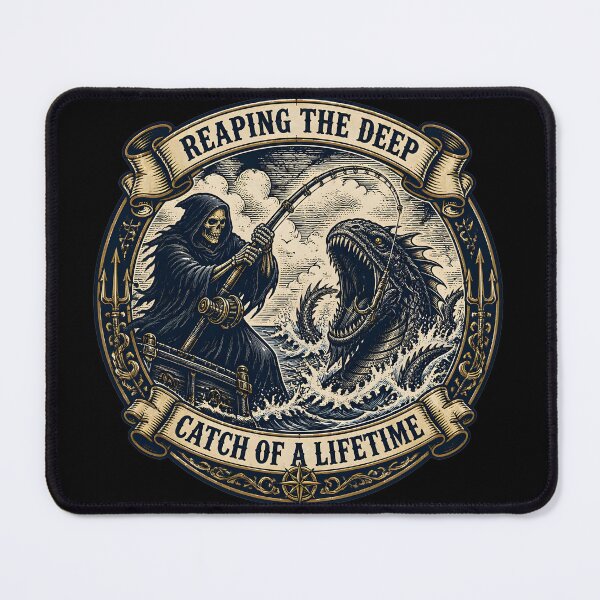 Item preview, Reaping The Deep Grim Fishing Funny Gothic Angler T-Shirt designed and sold by ThirdShiftLab.