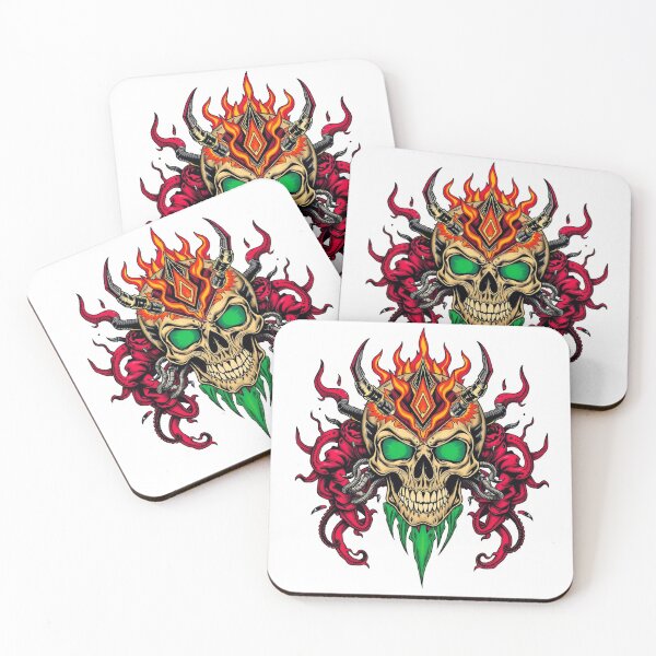 Item preview, Demonic Flaming Evil Heavy Metal Skull Graphic design illustration designed and sold by Vintage Designs +.