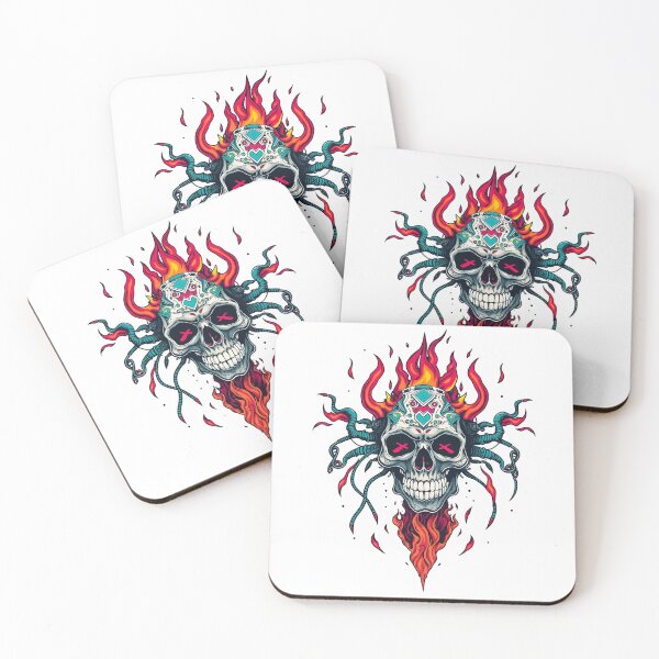 Item preview, Demonic Flaming Evil Heavy Metal Skull Graphic design illustration designed and sold by Vintage Designs +.