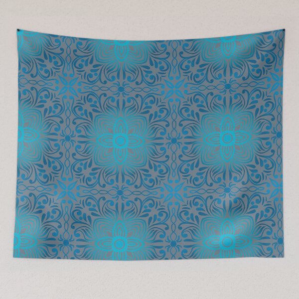 Item preview, Blue Ornate Floral Damask Pattern – Decorative Vintage Inspired Botanical Design designed and sold by Rukhscreations.