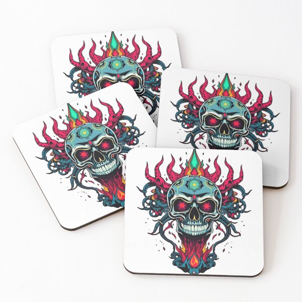 Item preview, Demonic Flaming Evil Heavy Metal Skull Graphic design illustration designed and sold by Vintage Designs +.