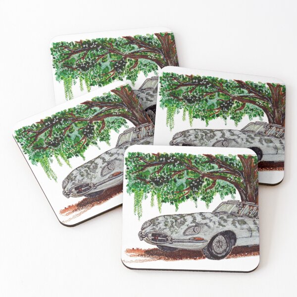 Artikelvorschau, Vintage Jaguar E-Type unter einem Baum (Aquarell) entworfen und verkauft von DesseindImages.
