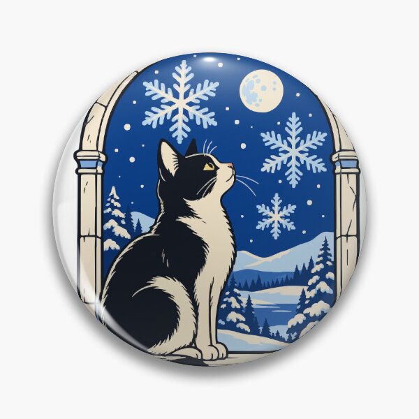 Item preview, Blue Snow Window Cat - Quiet Winter designed and sold by CozyMigo.