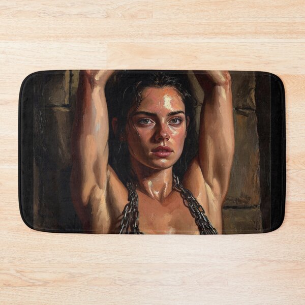 Item preview, Woman in a dungeon with her arms chained above her head vintage Expressionist painting art designed and sold by Vintage Designs +.