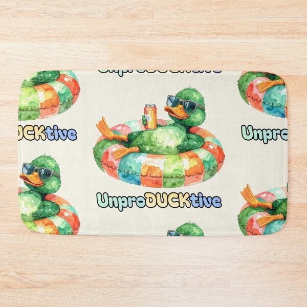 Item preview, Unproductive, happy green duck in a swim ring with soda designed and sold by LiskoDesign.