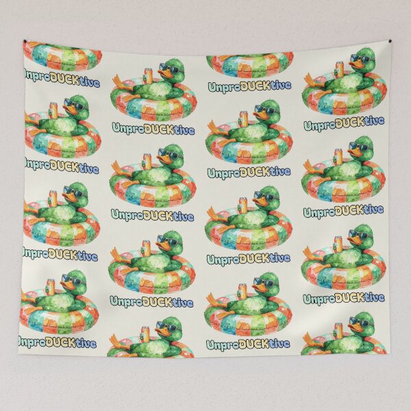 Item preview, Unproductive, happy green duck in a swim ring with soda designed and sold by LiskoDesign.