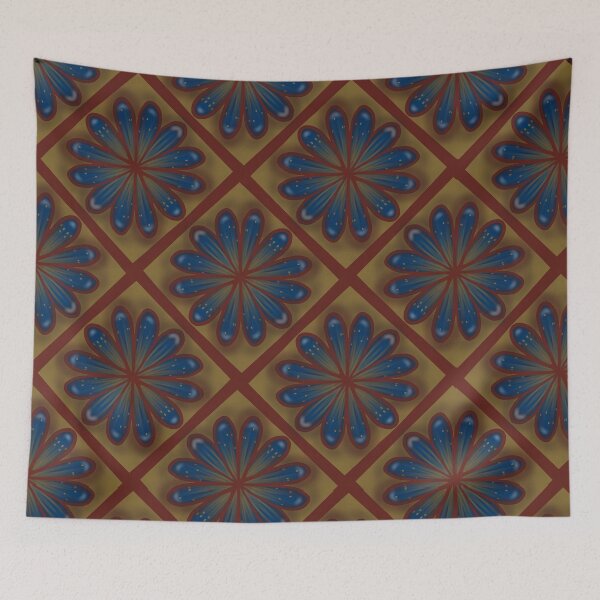 Item preview, Vintage Spanish Tile Floral Pattern in Royal Blue & Antique Gold designed and sold by Rukhscreations.