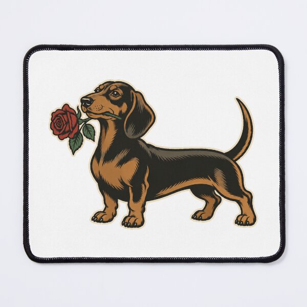 Item preview, Dachshund With Rose Traditional Tattoo designed and sold by The Mellonaire.
