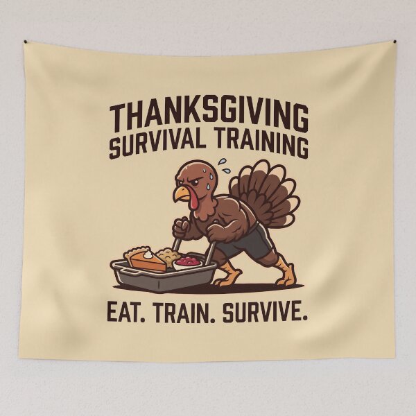 Item preview, Thanksgiving Survival Training Turkey Gym Humor designed and sold by SplashTastic.