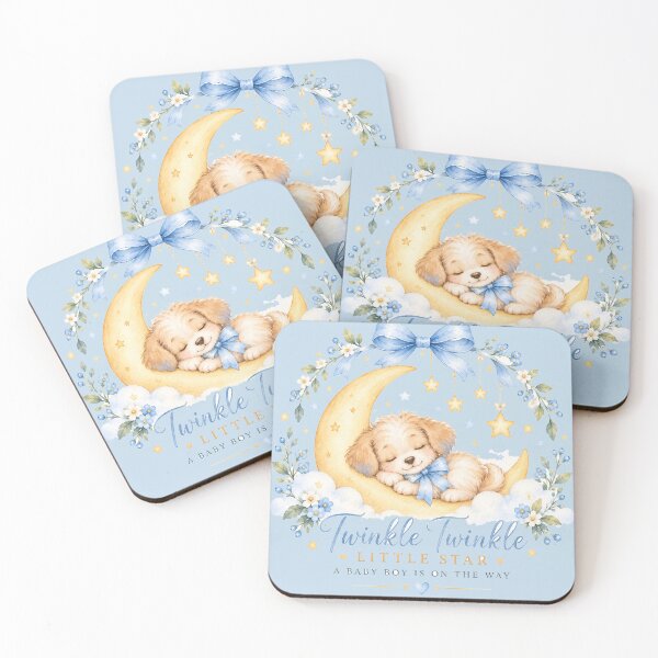 Item preview, Twinkle Twinkle Little Star Puppy – Baby Boy Shower Watercolor Moon & Stars designed and sold by MarCapez.