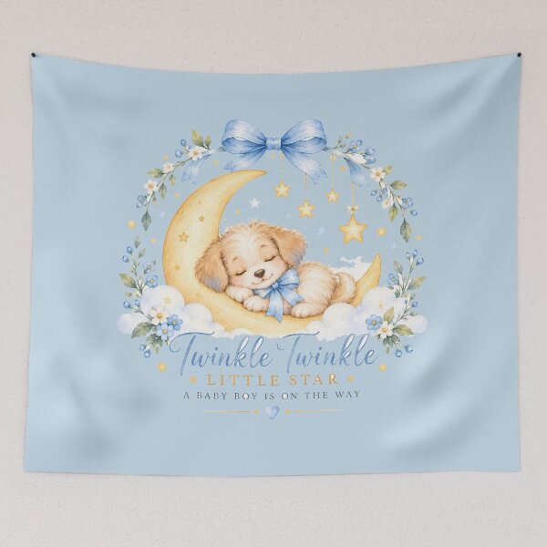 Item preview, Twinkle Twinkle Little Star Puppy – Baby Boy Shower Watercolor Moon & Stars designed and sold by MarCapez.