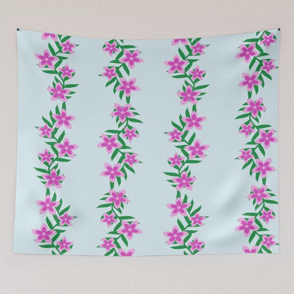 Item preview, Pink Tropical Floral Garland Stripe Seamless Pattern on Pastel Blue Background designed and sold by Ei-Ei.