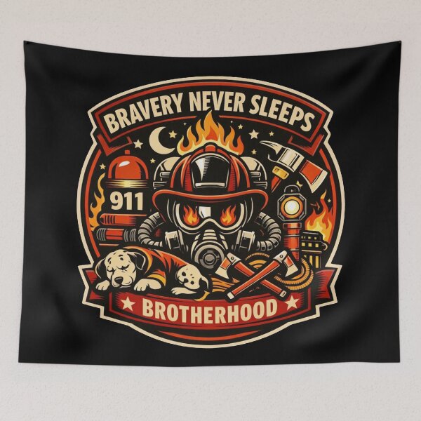 Item preview, Bravery Never Sleeps Firefighter Badge – Night Rescue Vintage Sticker   designed and sold by Timeless Junction.