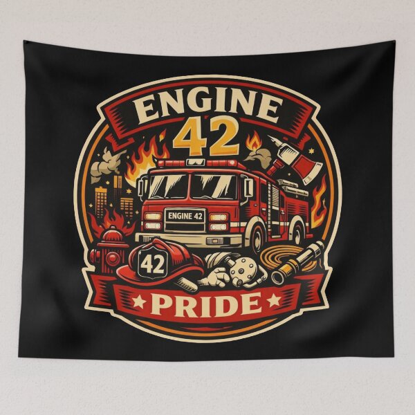 Item preview, Engine 42 Pride Firefighter Badge – Vintage Rescue Truck Sticker   designed and sold by Timeless Junction.