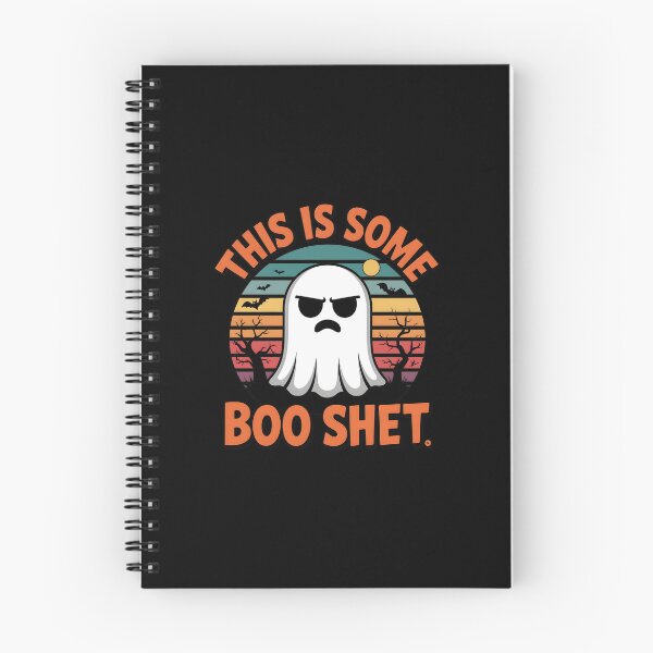 Item preview, Grumpy Ghost Retro Sunset Halloween Boo Shet designed and sold by Dmo3HarkoArt.