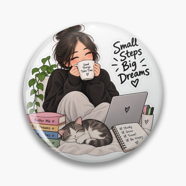 Item preview, Small Steps Big Dreams Cozy Girl Cat Study Motivational Sticker designed and sold by Ishratparween11.