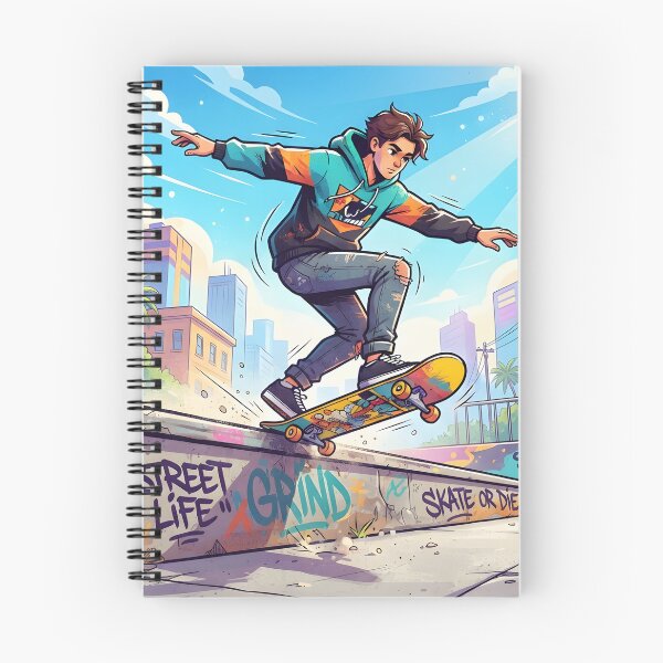 Item preview, A young skater grinding on a ledge in a vibrant urban skatepark designed and sold by homydesign.