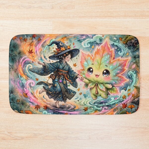 Item preview, Linda bruja bailando con una hoja de arce kawaii designed and sold by m-y-A-I-A-R-T-.