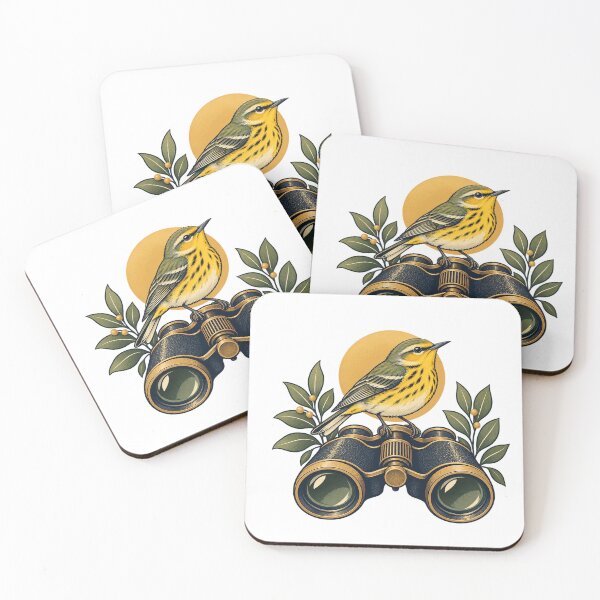 Item preview, Birdwatcher Gift Warbler and Binoculars Illustration designed and sold by UrbanCanvvas.