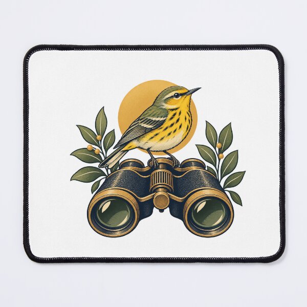 Item preview, Birdwatcher Gift Warbler and Binoculars Illustration designed and sold by UrbanCanvvas.
